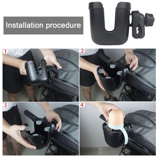 XVZ Universele bekerhouder voor kinderwagen, 360 graden draaibaar, bekerhouder, kinderwagen voor fietsen, buggy, fiets, rolstoel, loophulp, zwart
