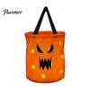 Durable Fabric Pumpkin Treat Bag Glowing Candy with LED Lights, Reusable Halloween Trick or Pail Tote for Kids, Handbag Party Favors Light Up