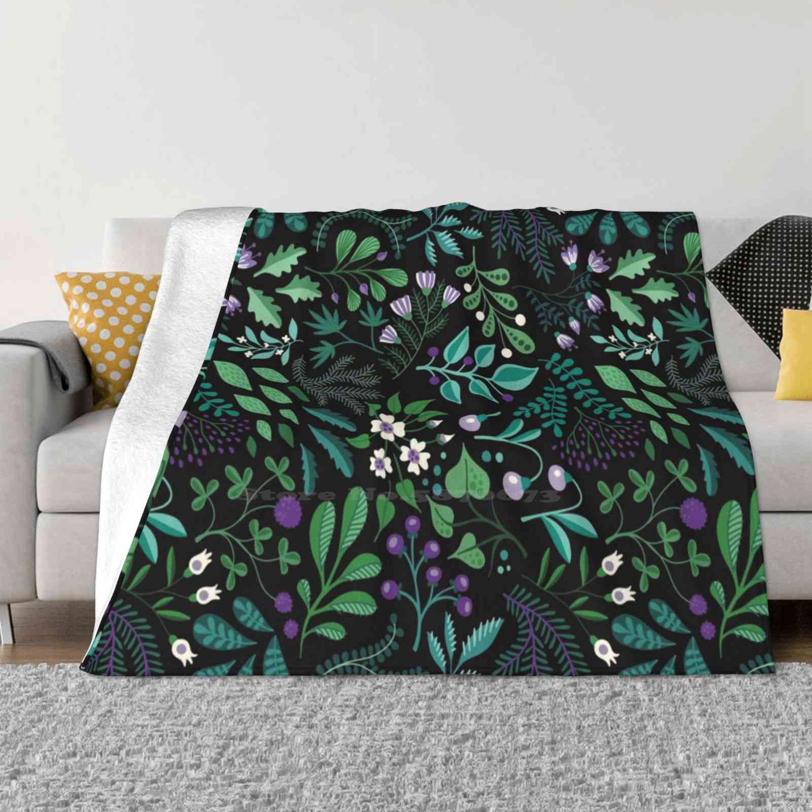 Botanical Herbs Creative Design Comfortable Warm Flannel Blanket Herbs Plants Black Botanical Flowers 30x40in