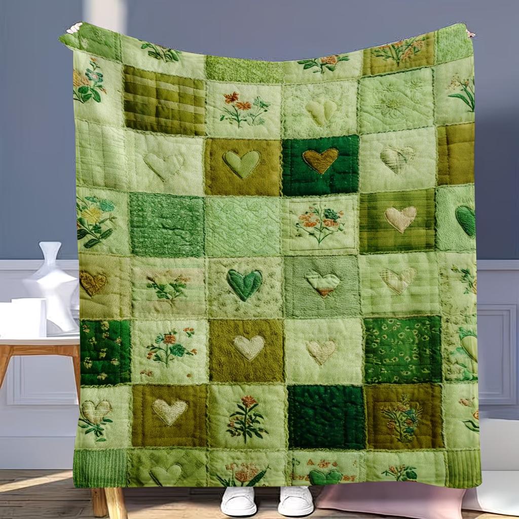 Flannel Soft Blanket  Patchwork Design with Mint Green, Sage Green, White Floral, and Plaid Prints  Warm for All SeasonsBlanket