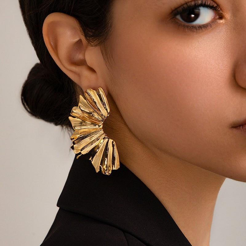 Vintage Big Leaf Shaped Stud Earrings for Women Gold Silver Color Exaggerated Metal Flower Posting Earringss Punk Jewelry Gift