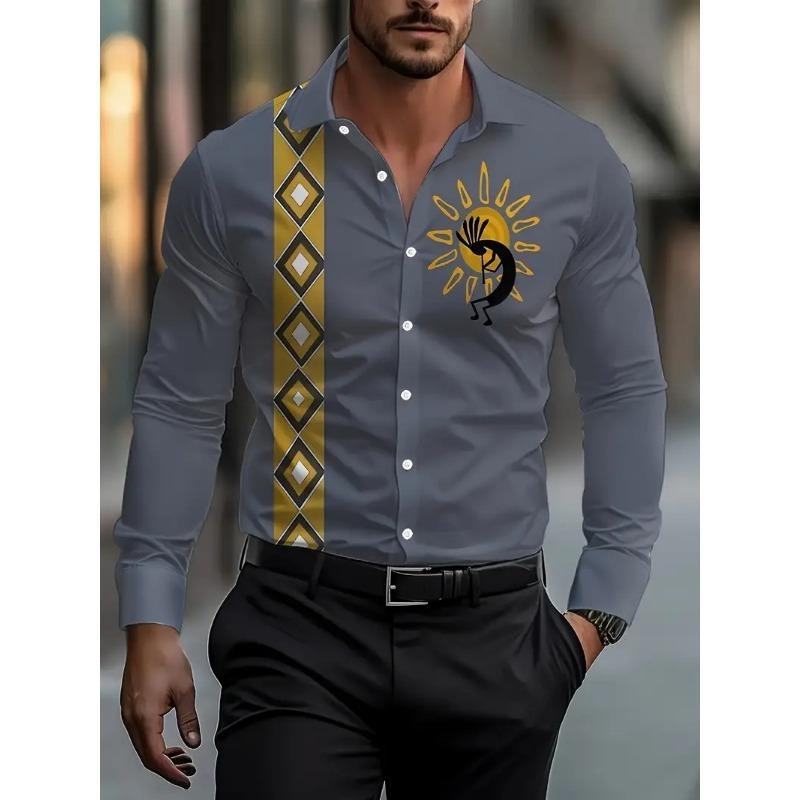Fashionable Men's Long Sleeve Shirt Casual Breathable Button Striped Vintage Tiger Long Sleeve Shirt Top