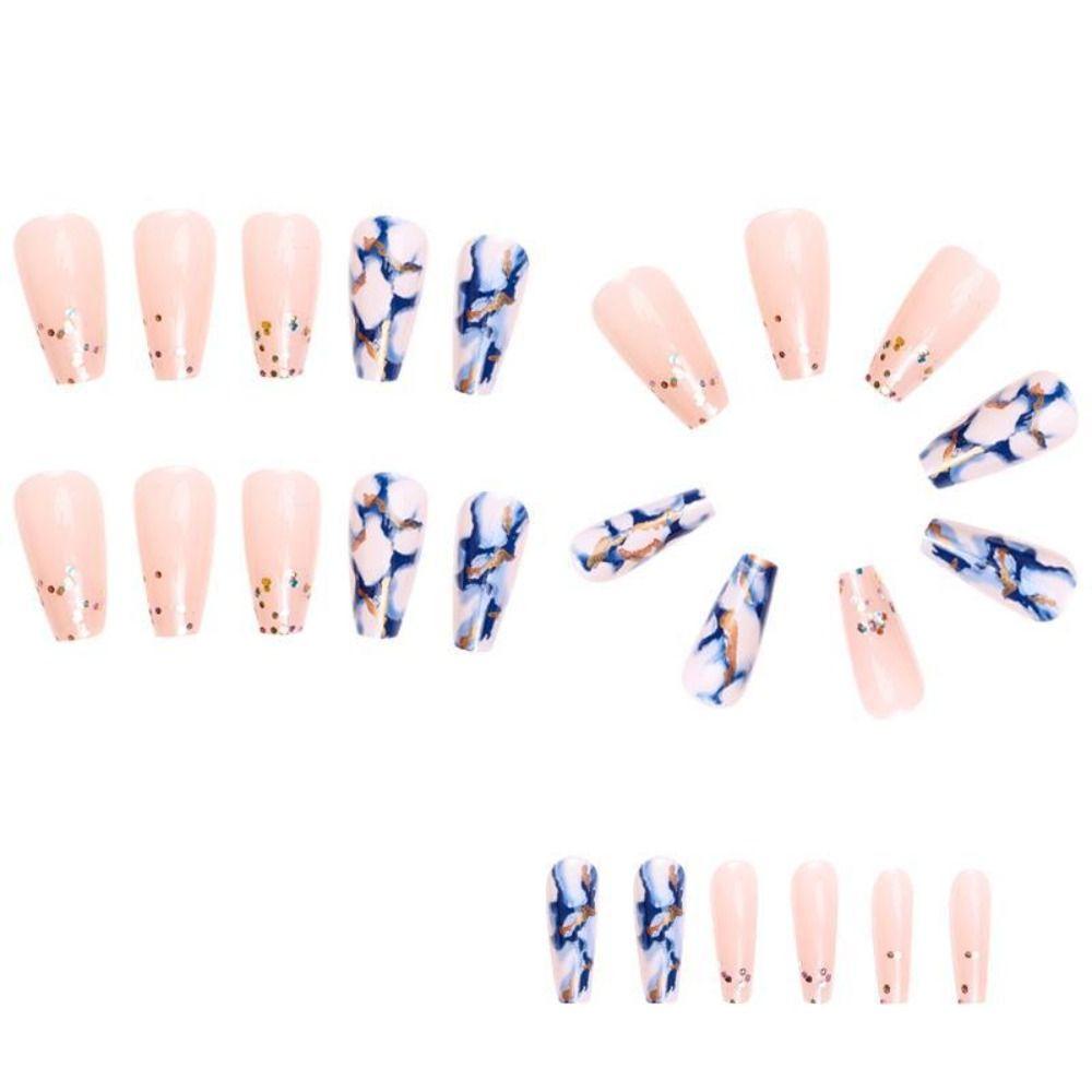 Medium Length Ballerina False Nail Square Head T-shape Nail Tips Fashion French Fake Nails  Women