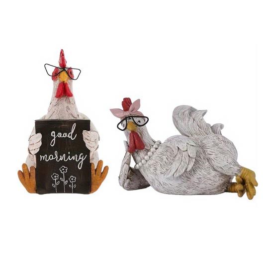 Rustic Rooster Figurine Resin Distressed Chicken Statue Farmhouse Style Rooster Sculpture for Thanksgiving Day Desktop Decoration