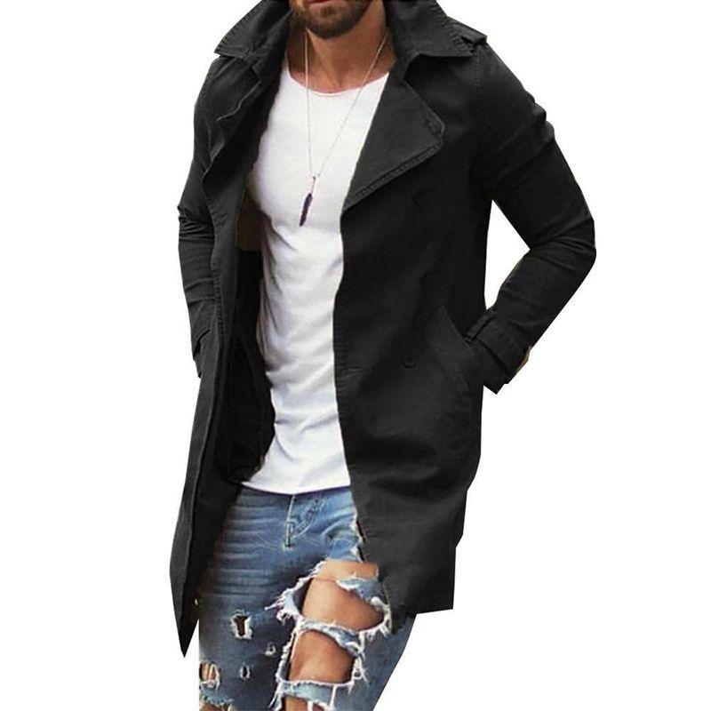 Men Lapel Trench Coat Outwear Overcoat Elegant Long Sleeve Winter Casual Warm Jacket