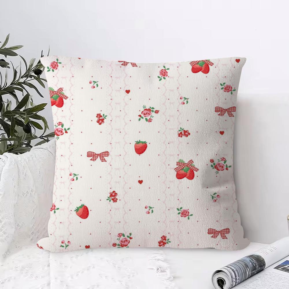 S-Strawberry F-flowers Pillow Case Square Pillow Bedroom Sofa Leisure Comfort Cushion Living Room Home Decoration