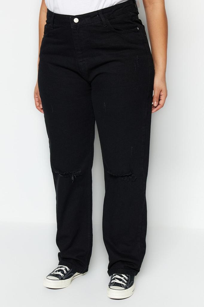 Women's Style Plus Size Black High Waist Detailed Bootcut Jeans