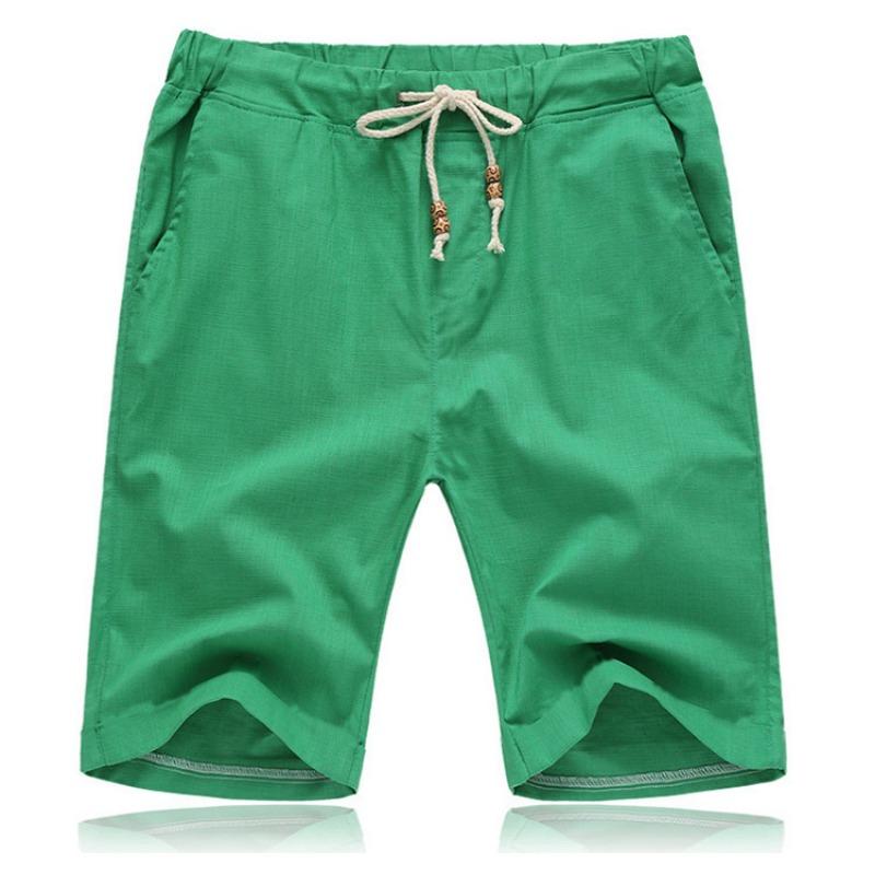 Herren Leinen Baumwolle Kordelzug Taille Gerade Beine Freizeitshorts