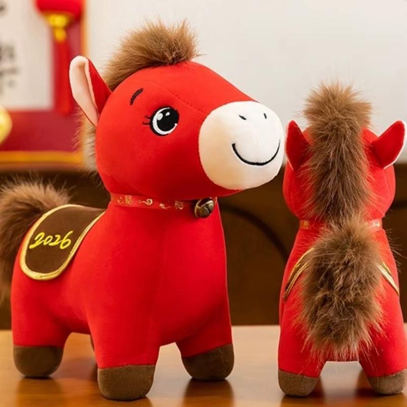 2026 Year of the Horse Mascot Plush Toy Zodiac Horse Figurine Stuffed Animal with Decorative Letter Print for Company Event Gift