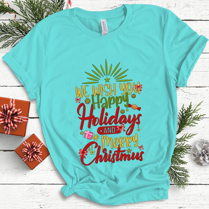 Baumwolle Damen Oberteil Weihnachten Kokette Schleife Bedruckt High Street Trendy Mode Pullover T-Shirts Damen