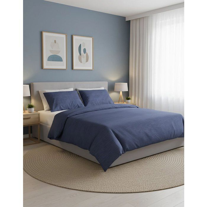 King Size Bedding Set - 1 Duvet Cover 240 X 220 Cm + 2 Pillowcases 60 X 60 Cm - 100% Reinforced Cotton - Blue