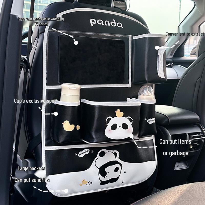 Panda Car Organizer: Multifunctional Hanging Storage, Cute Cartoon Interior Protective Pad
