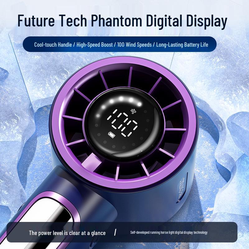 Handheld Turbo Fan: 100-Speed Stepless Adjustment with Digital Display for Portable Cooling