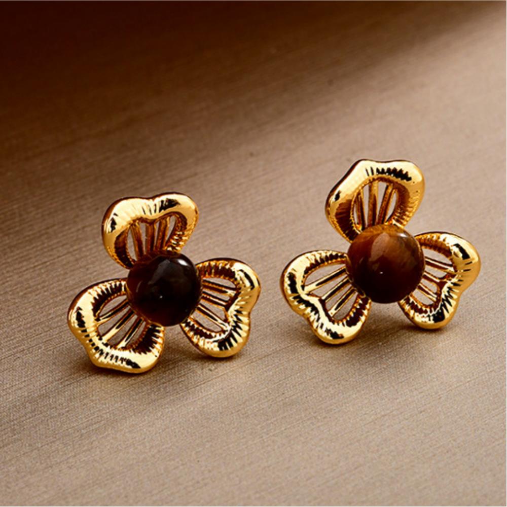 Original Retro Tiger Eye Stone Earrings for Women Gorgeous Autumn Styles Lustre Flower Earings Charm Banquet Jewelry Gifts
