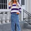 Women's Casual Fashion Comfortable Round Neck Pullover Contrast Color Striped Long Sleeve Street Trend Knitted Sweater