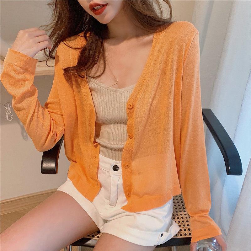 Women's V-Neck Ice Silk Sun Protection Cardigan - Summer 2024 Korean Loose Fit Casual Jacket
