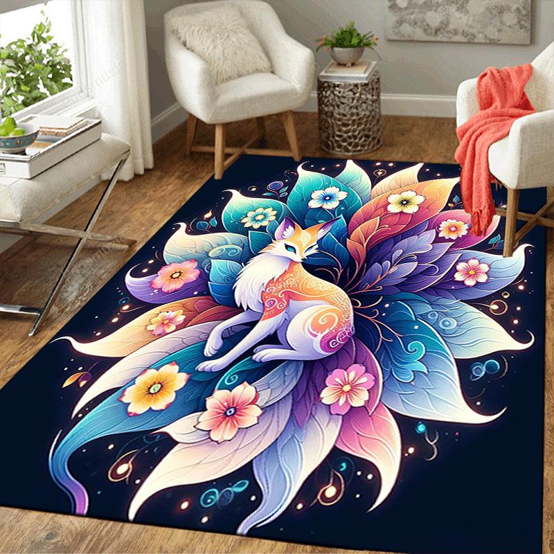 1pc Nine Tailed Fox Design Area Rug - Soft, Anti-Slip, and Durable Gaming Room Decor for Bedroom