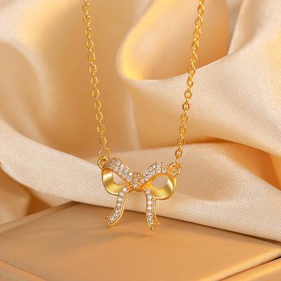 The Same Necklace Bow Korean Version Fashion Women's Exquisite Collarbone Chain Short