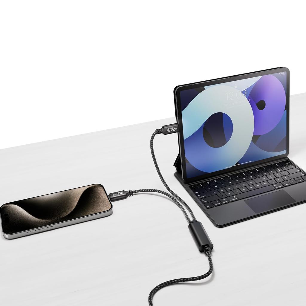 USB C To USB C PD Fast Type C Charging Compatible with iPhone and Other Type C Devices 2-in-1 1.5M Cable, Charging, 120W/6A Cable, 15, MacBook, iPad,