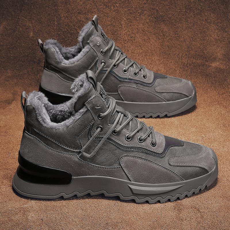 Winter New Shoes for Men Ankle Boots Warm Plush High Tops Leather Casual Flat Skateboard Shoes Street Cool Sneaker