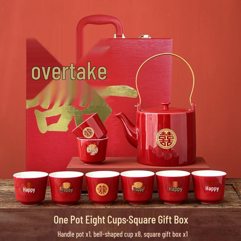 

Elegant Red Crystal Porcelain Tea Set with 8 Cups