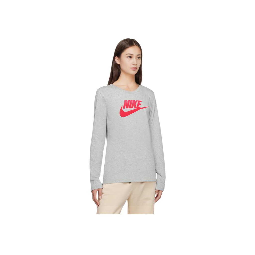 Nike Dri-Fit Sports Lifestyle Series Knit Logo Letter Thin Round Neck Long Sleeve T-Shirt Women Tops Gray 631967-063