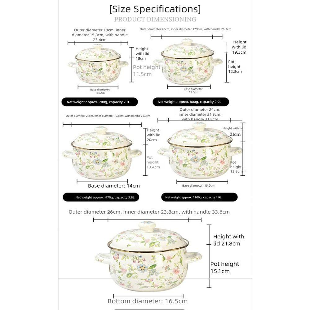 2/3/4/5/6L Household Saucepan with Lid Enamelled Steel Cooking Pot Heat Resistant Multi-Purpose Big Chubby Stew Soup Pot