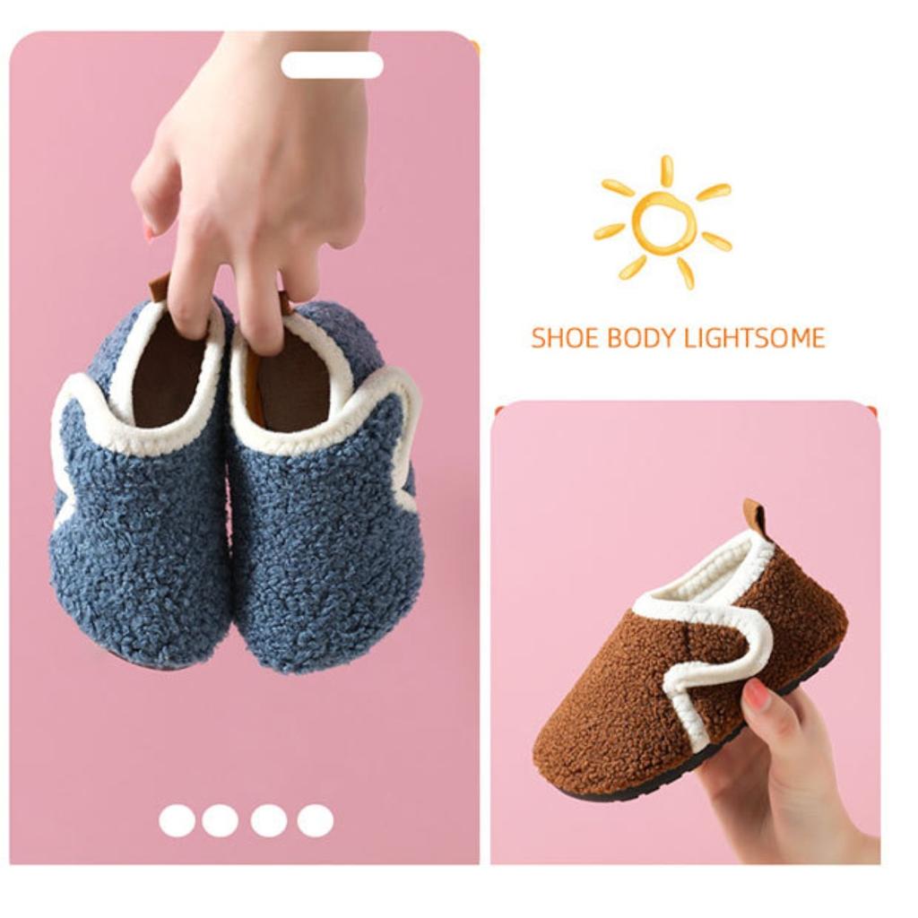 Autumn and Winter Children's Indoor Velvet Floor Socks Shoes Anti Slip Sole Early Education Walking Baby Shoes Home Cotton Shoes Home Cold Proof