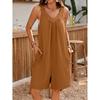 Summer New Solid Color V-neck Loose Pocket Sleeveless Jumpsuit