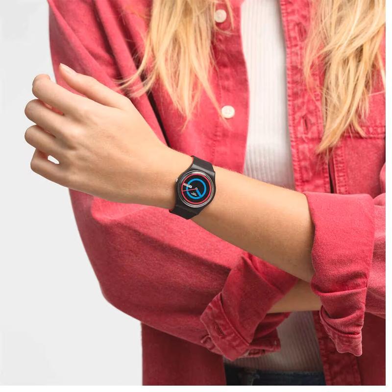 SWATCH New Gent Series Quartz Movement 30 Meters Waterproof Unisex Swiss Watch 34mm Black Dial Plastic Case Silicone Strap SO28B706