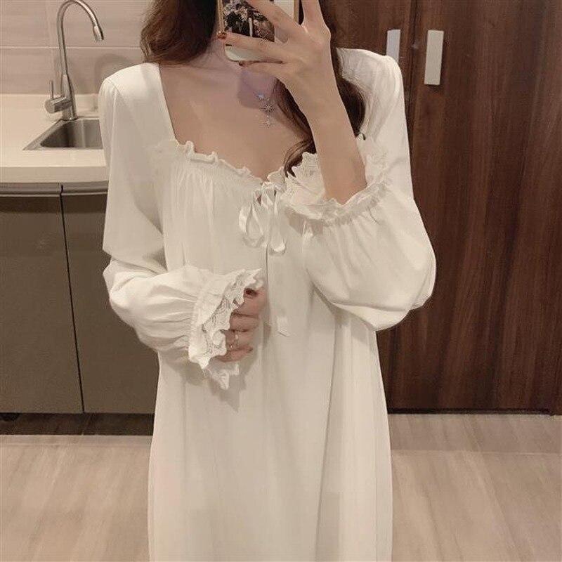 Camicie da notte da donna per il tempo libero Solid Sweet 3XL Camicie da notte Solid Chic in pizzo stile principessa Bella morbida per la casa Nighty White