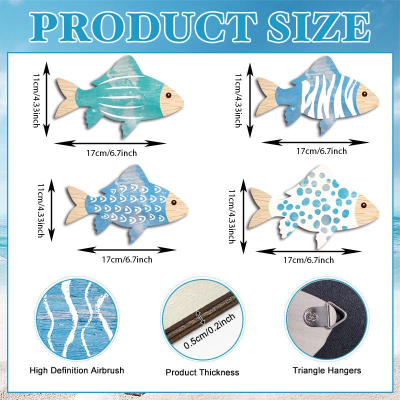 2D Wooden Fish Nautical Walls Beach Art Walls Hang Decorated Marine Style Wood Wall Hanging Sculpture For Home Room Decoration