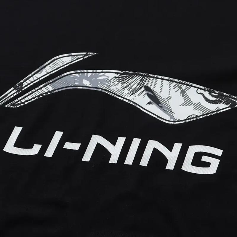 Li Ning Logo Print Round Neck Pullover Short Sleeve T-Shirt Fashion Versatile Loose Comfortable Shorts Casual Sports Set AHSVD53-1+AKSV843-1