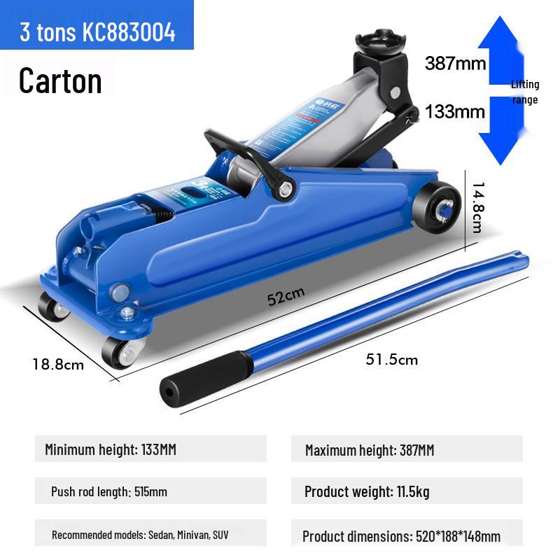 Kecheng KC883004 3-Ton Horizontal Hydraulic Jack for Cars, Vans, and SUVs