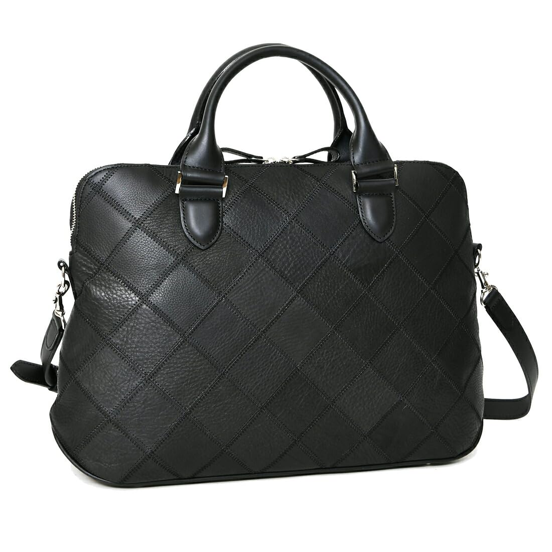 

DPC273 Briefcase 2way Shoulder Bag Panel Leather Horizontal A4 Size Compatible Patchwork Double Zipper Closure Silver Hardware Black [Tryon] Men s чорний
