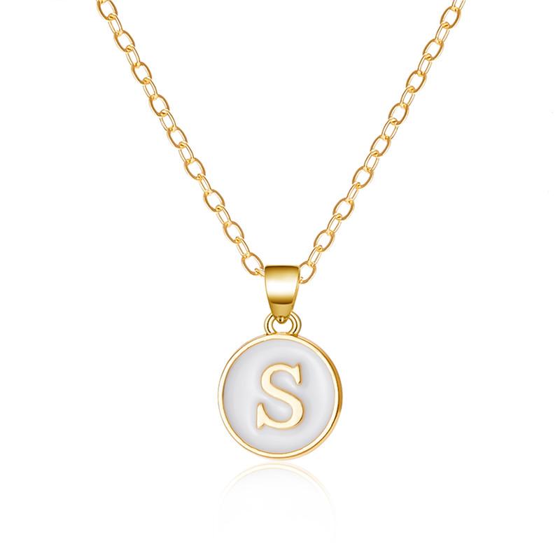 A-Z 26 Letters Necklace For Women Exquisite Initials Name Round Enamel Pendant Clavicle Chain Choker Necklaces Jewelry