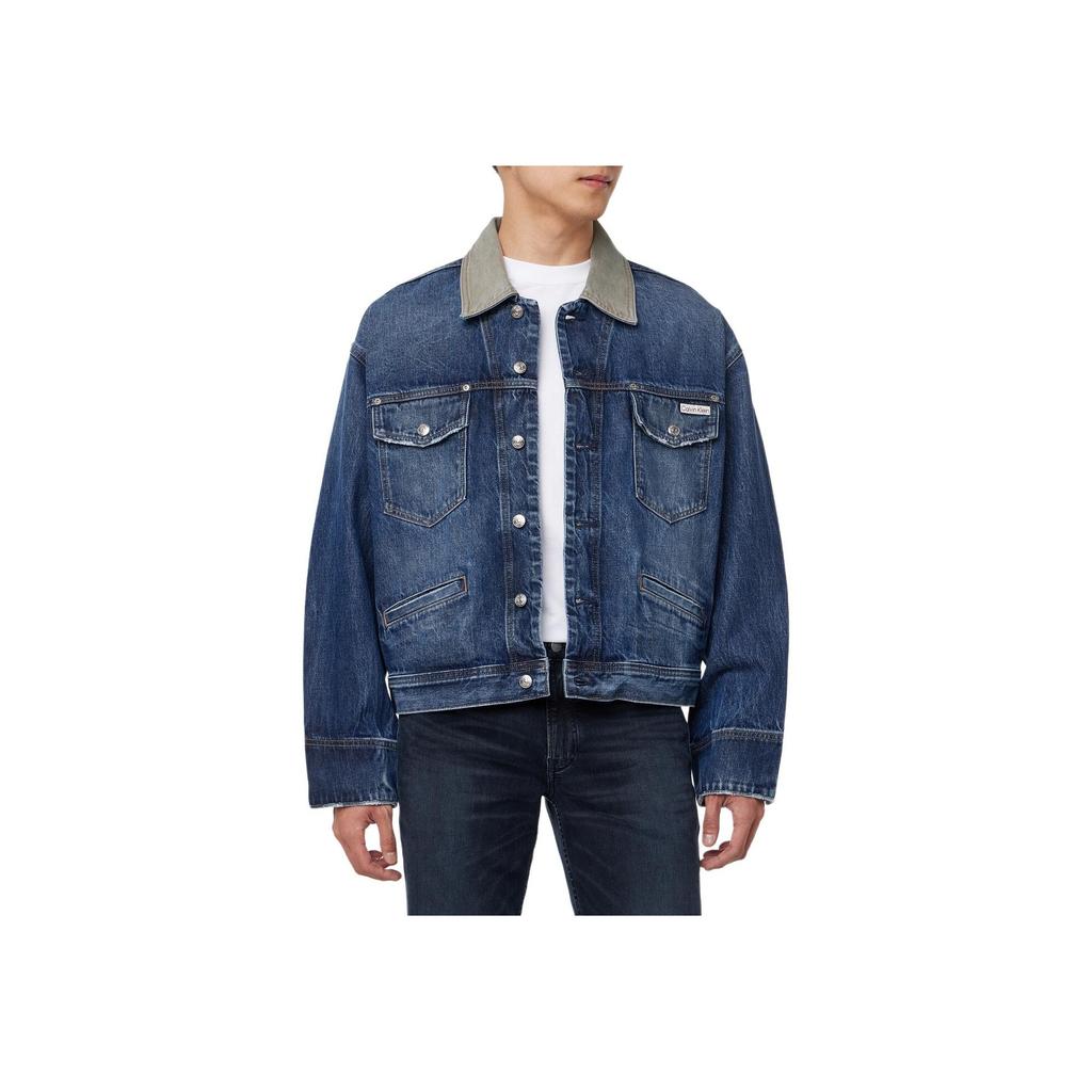 Calvin Klein 80s Casual Comfortable Simple Long Sleeve Denim Jacket Men Jackets Dark-Blue 4RB990G-RG8