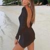 New beach long-sleeved sexy halter ice silk blouse sunscreen bikini swimsuit
