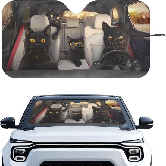 Fashion Cat Car Window Shades Foldable Car Windshield Sunshades Automotive Windshield Sunshades Keep Cool UV Rays Protection for Most Sedan Truck Van