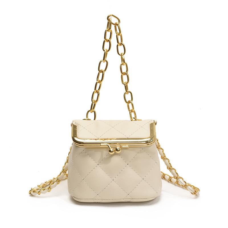 

Mini small bag 2025 new fashion niche shoulder bag small fragrant wind diamond messenger chain clip small square bag білий