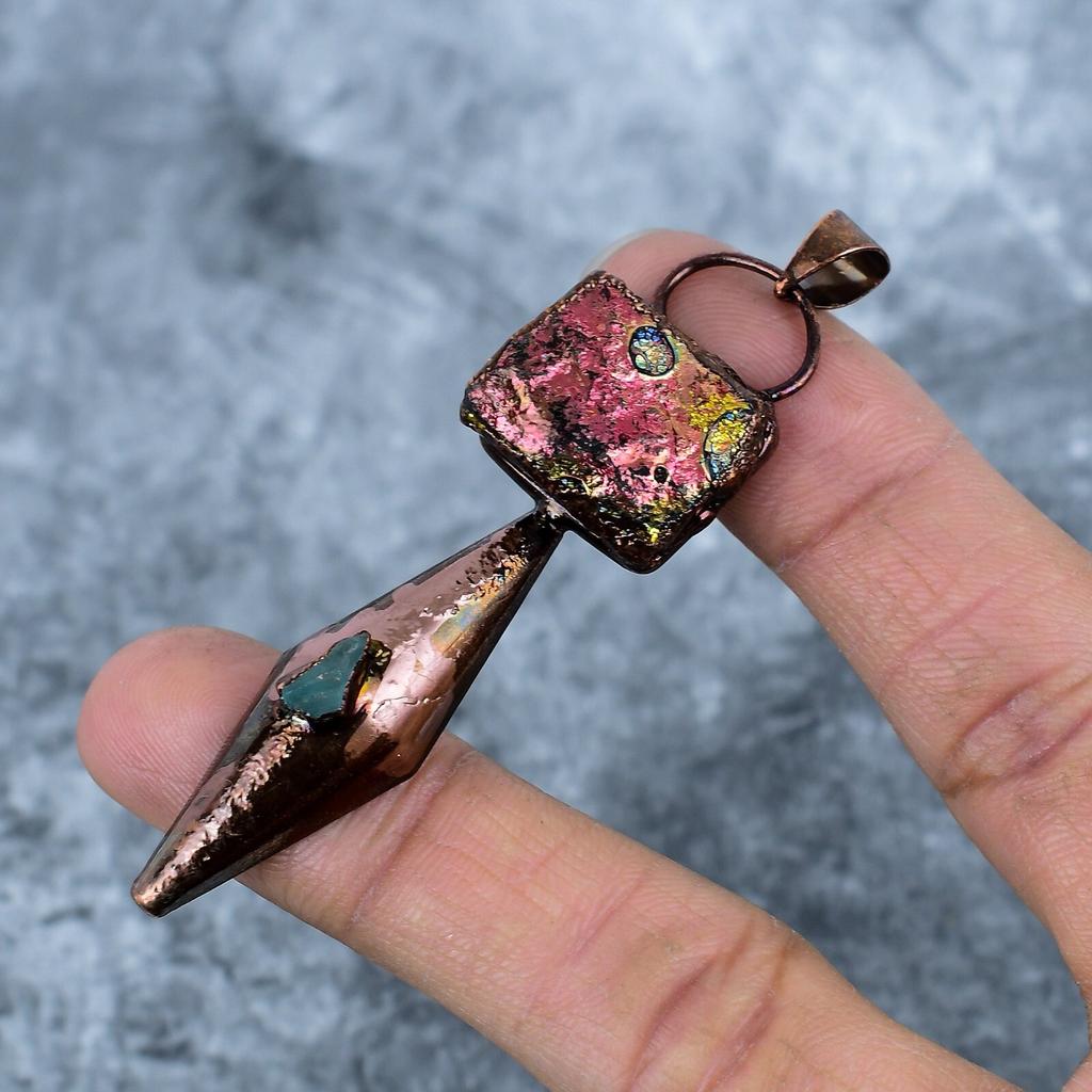 Natural Titanium Druzy Copper Engagement Wife Gift Electroformed Pendant Jewelry VP-57