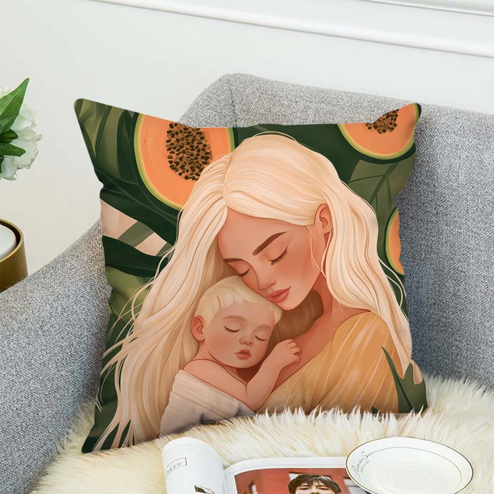 Love Mother Kids Flower Art Pillow Case For Car Sofa Decorative Home Double-sided Print Plush Square Throw Pillow Cushion Cover