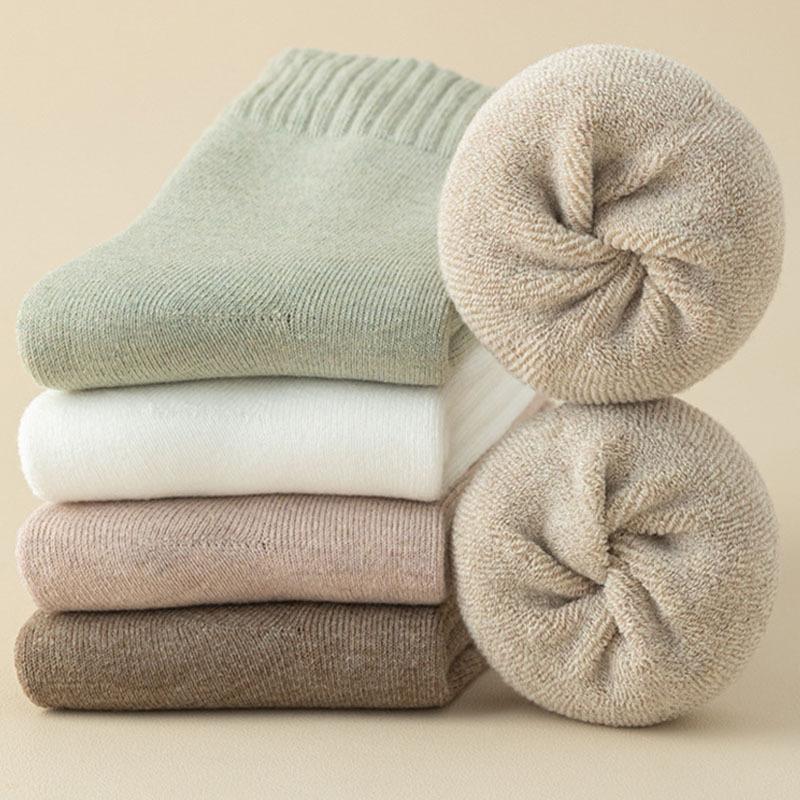 Terry Socks Women's Mid-calf Length Socks Autumn and Winter Fleece-lined Thickened Warm Stockings Floor Socks Boneless Sewing Home Socks Heat Storage