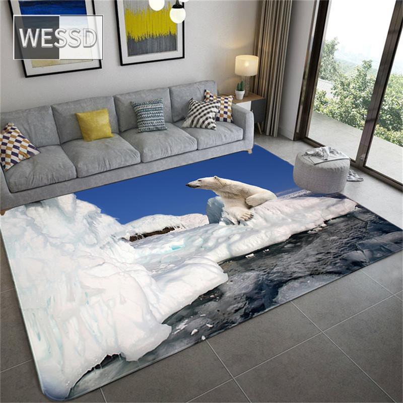 Niedlicher Eisbär Kinderzimmer Teppich 3D Tier Teppich Teppich Wohnzimmer Flanell Schwamm Badematte Saugfähig Home Decor Flur Teppich