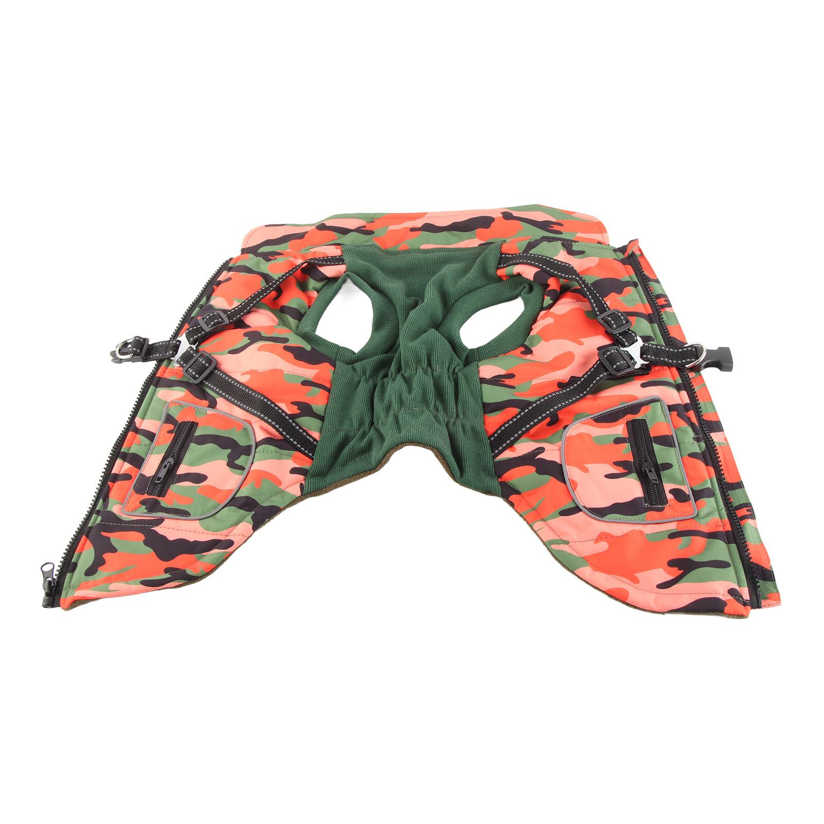 Warm Dog Jacket with   Windproof Fleece Lined Reflective Strip Winter Coat for Dogs Orange Camouflage