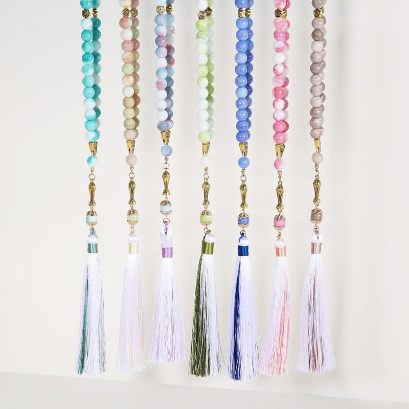 Multifunctional Glass Prayer Beads with Colorful Tassels Comfortable and Stylish for Muslims and Fashion Enthusiasts