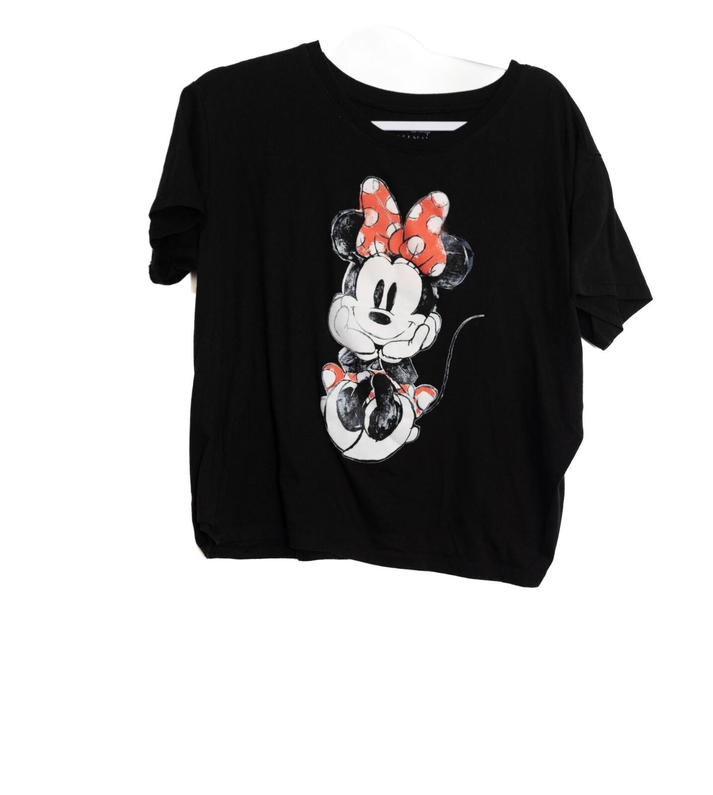 Disney Minnie Mouse Polka Dot Bow Black Short Sleeve Size XXL Shirt With RedWom M