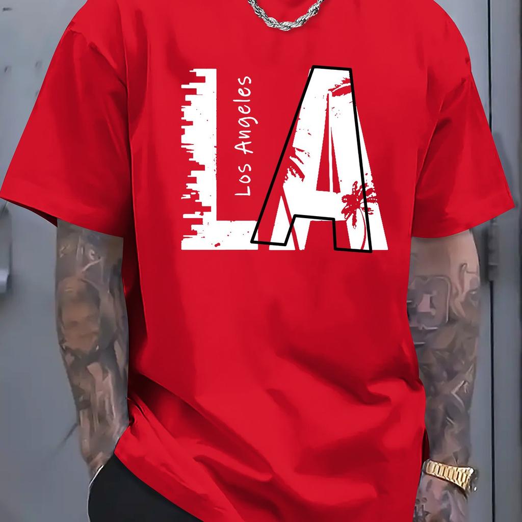 Summer 100 Cotton Fashionable Casual Mens Tshirt Trendy Street Style Los Angeles Letter Print Mens Short Sleeve Clothing