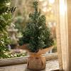 Rustic Christmas Decor Tabletop Mini Tree Artificial Miniature Pine Tree with Linen Base for Xmas Holiday Indoor Home Kitchen Desktop Decoration