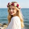 Bridal Flower Crown Bohemian Rose Flower Crown Summer Holiday Flower Headband Floral Hair Accessory for Wedding Bridesmaid Beach Vacation